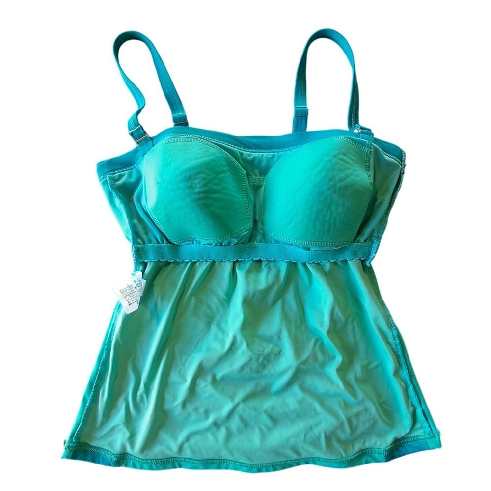 Lands End Tummy Control Ruched Tankini Swim Top Size 2 Teal EUC - Picture 6 of 8